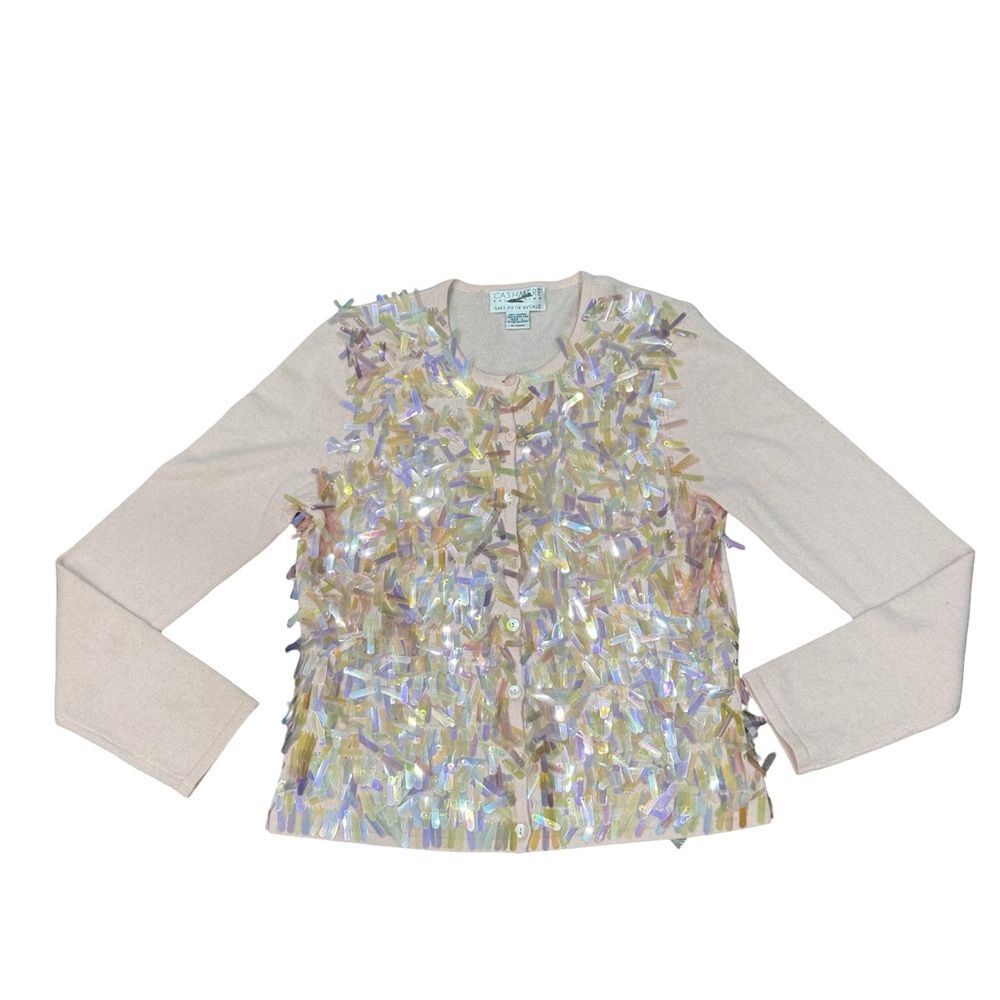 🌟 Cashmere Collection by Saks Fifth Avenue Iridescent Sequin‎ Cardigan - Size L - Picture 2 of 12
